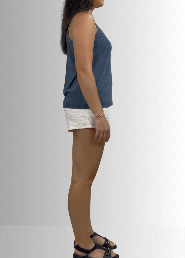 Twenty Four Seven Cotton Tank in Dark Blue Grey Denim - Concordia Style Boutique