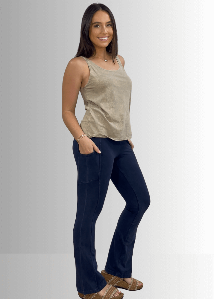 Twenty Four Seven Cotton Tank in Dark Blue Grey Denim - Concordia Style Boutique