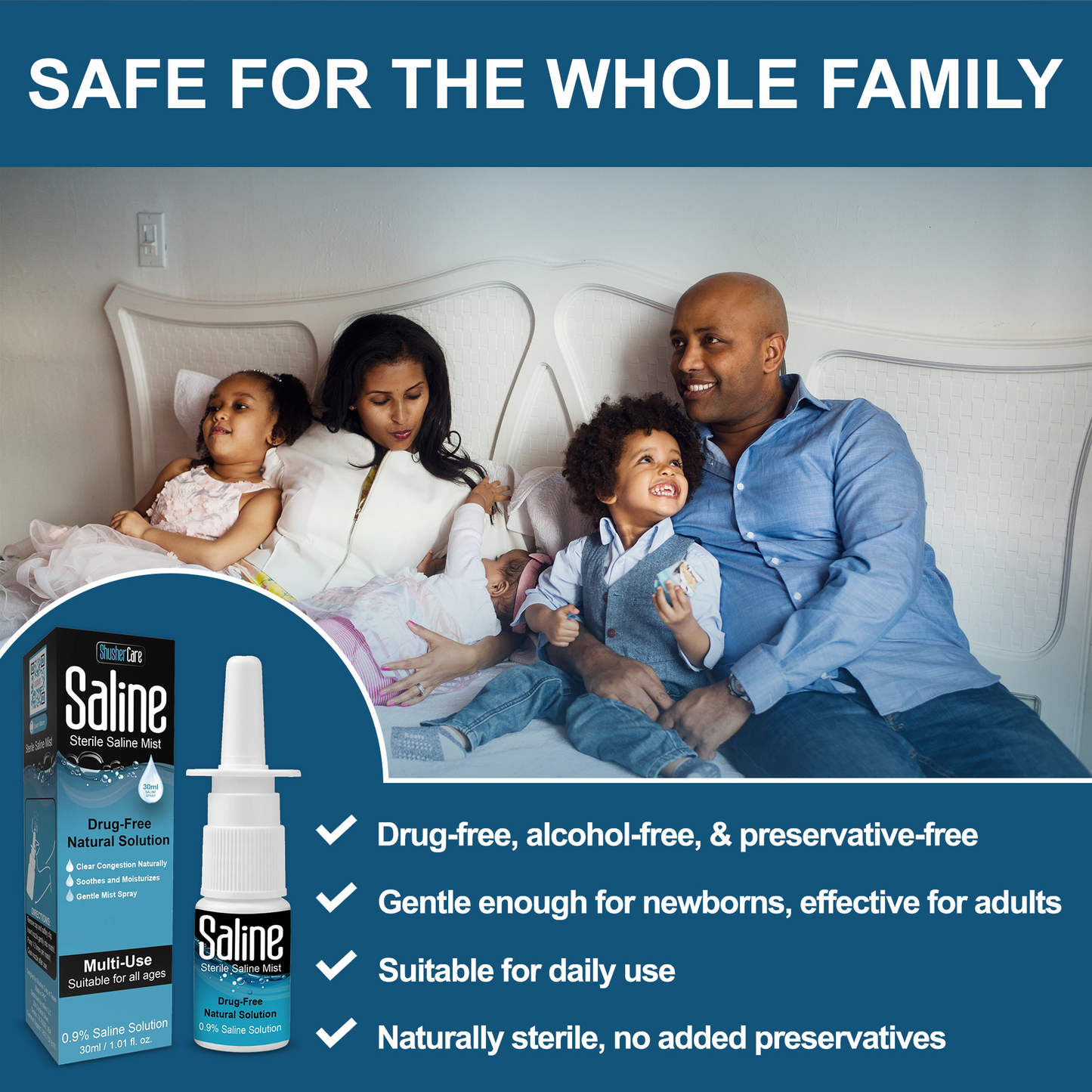 Baby Saline Nasal Spray 30ml – Preservative Free Congestion Relief by Shusher Care