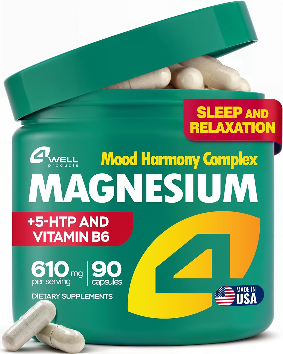 Magnesium Advanced Complex 610Mg with Glycinate, Citrate, Vitamin B6 for 3X Absorption & 5-HTP