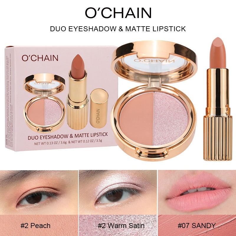 O'CHAIN Pearlescent Two-Color Eyeshadow and Matte Lipstick Set – Long-Lasting, Non-Sticky and Vibrant - Premium eyeshadow from Concordia Style Boutique - Just $12.86! Shop now at Concordia Style Boutique