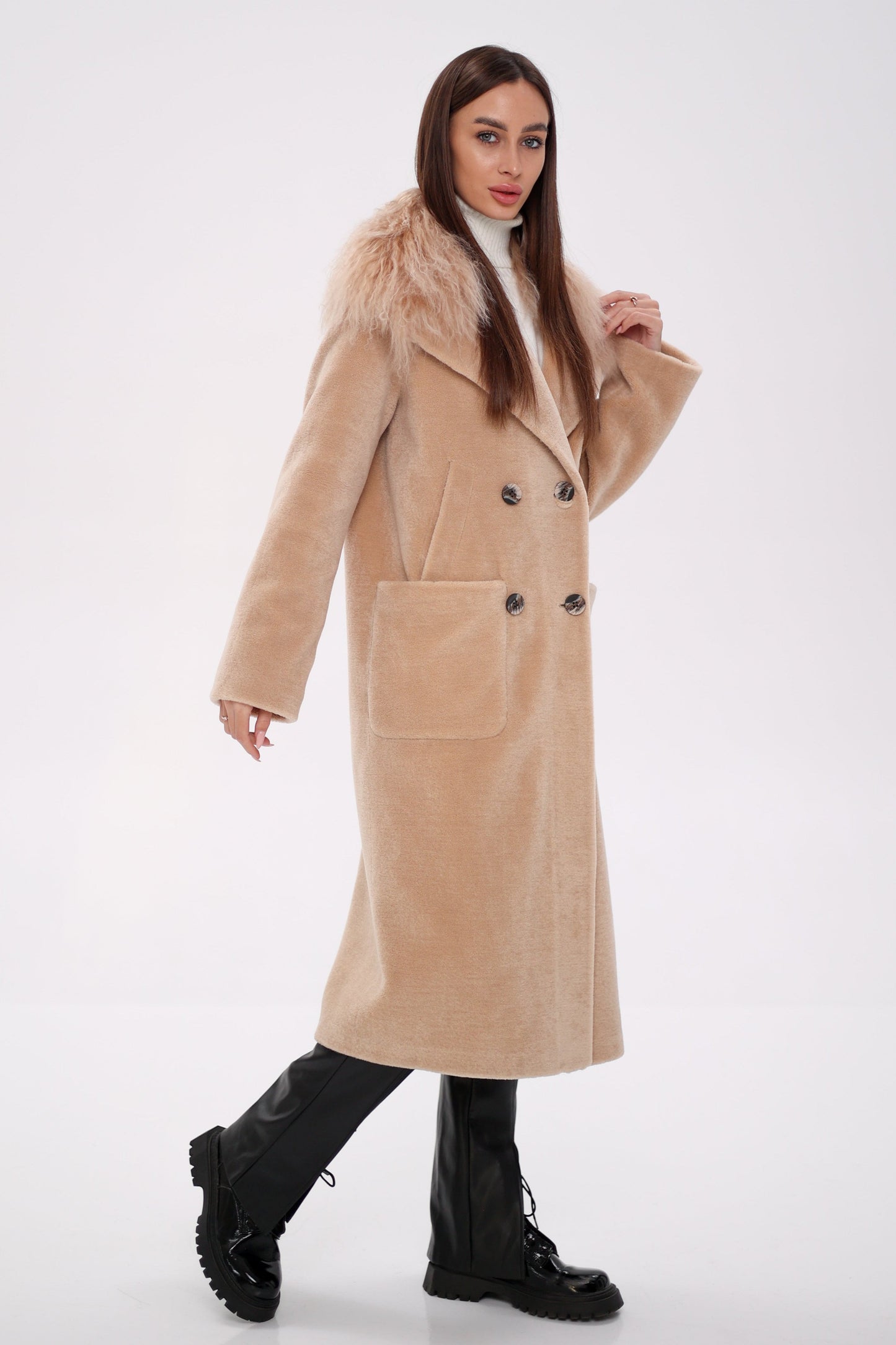 Genuine Lama Fur Virgin Wool Coat