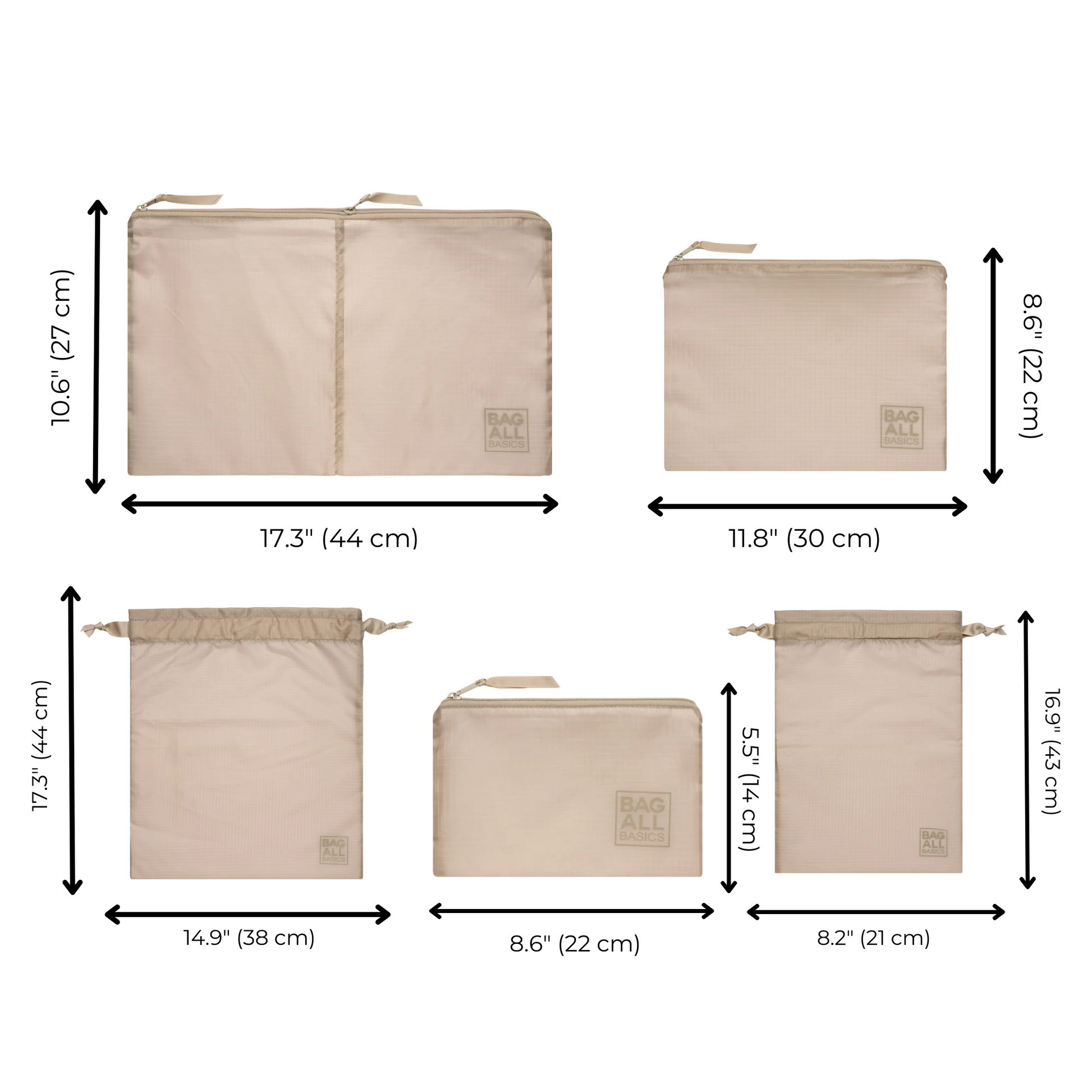 Compression Cubes & Packing Bags Set, 8-pack, Taupe - Concordia Style Boutique