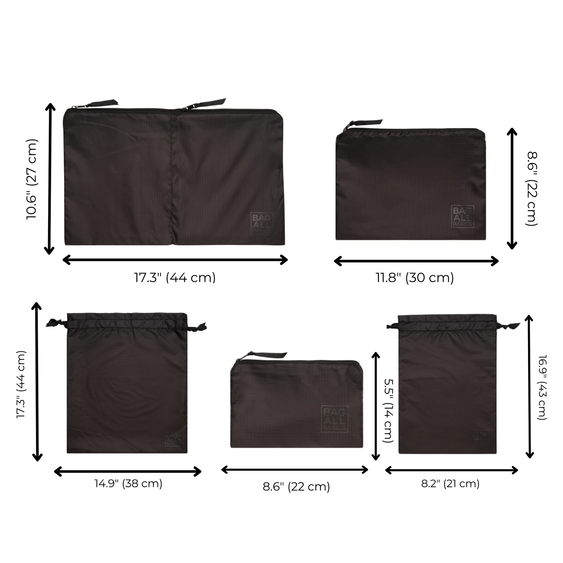 Compression Cubes & Packing Bags Set, 8-pack, Black - Concordia Style Boutique