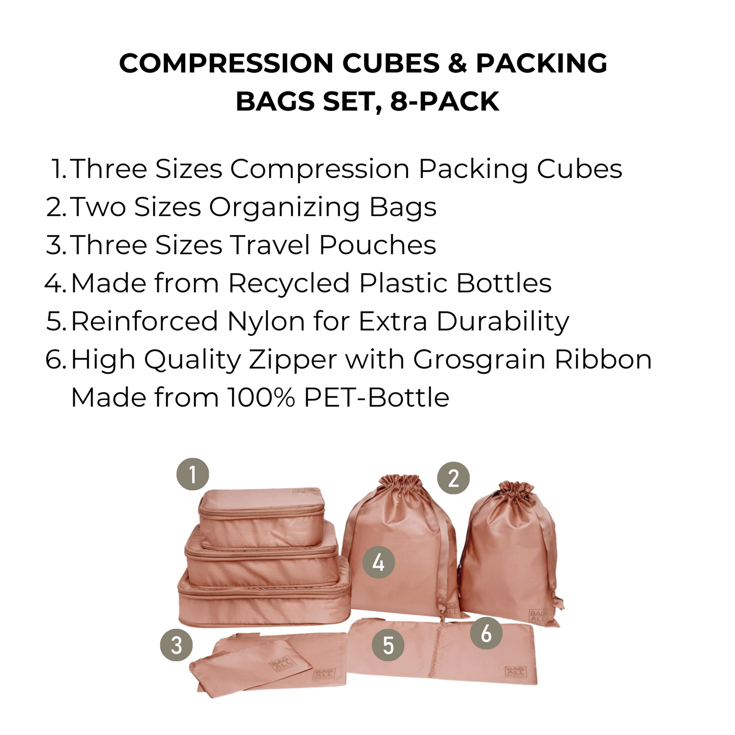 Compression Cubes & Packing Bags Set, 8-pack, Pink/Blush - Concordia Style Boutique