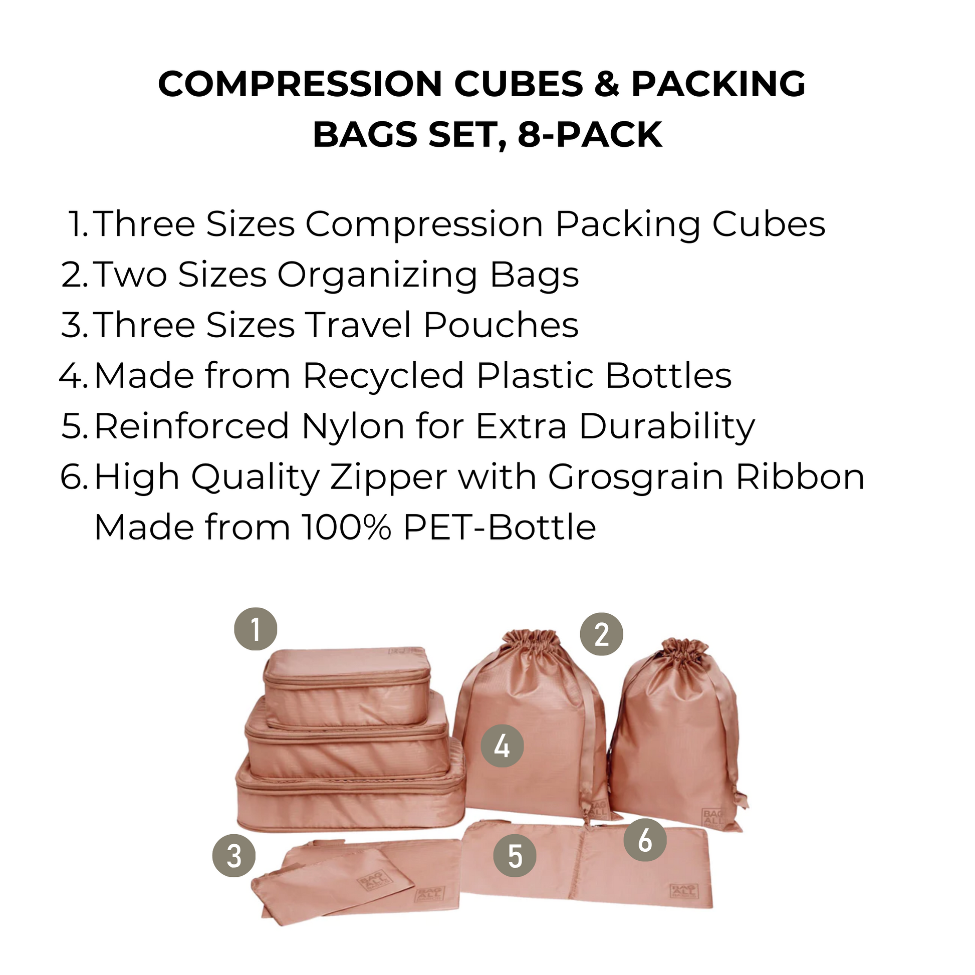 Compression Cubes & Packing Bags Set, 8-pack, Pink/Blush - Concordia Style Boutique