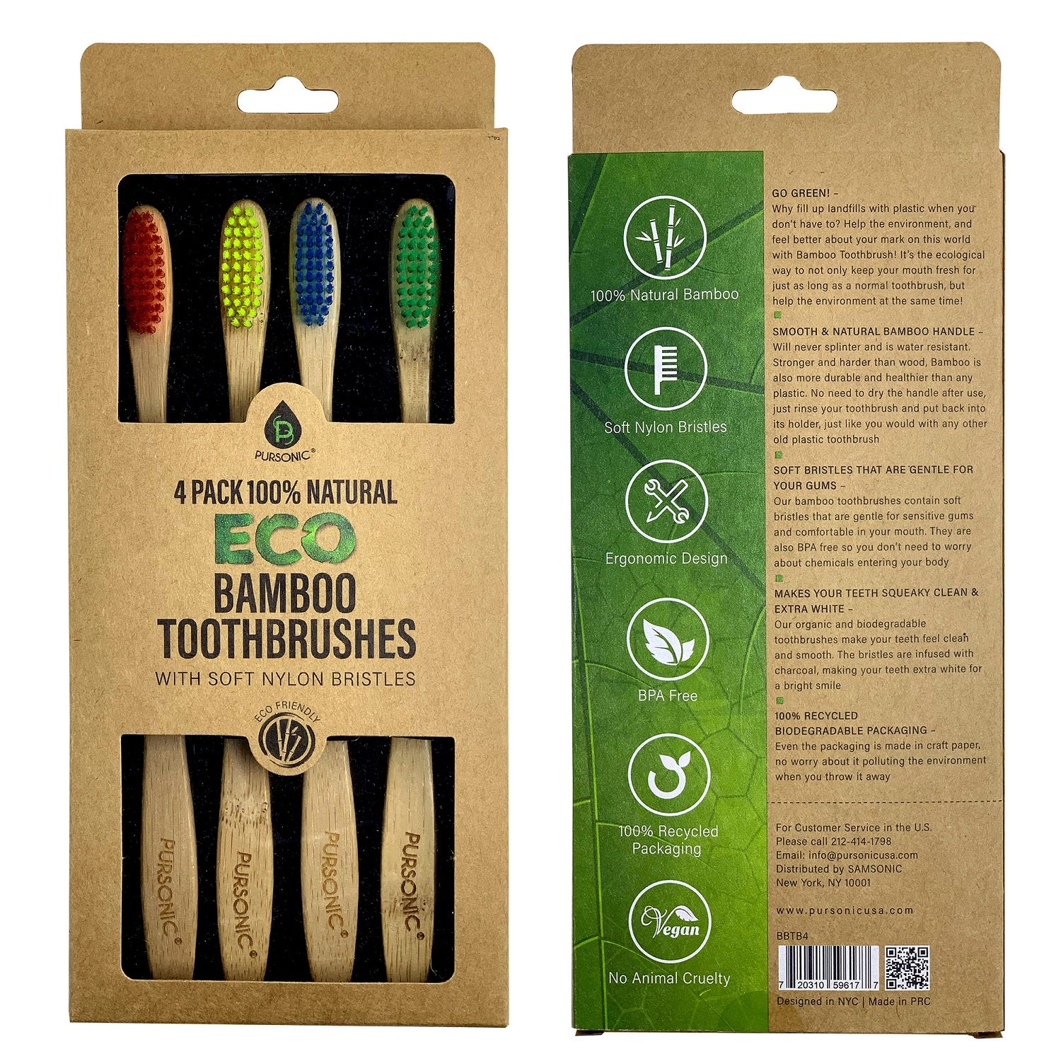 100% Natural Eco Bamboo Toothbrushes (4 pack) - Concordia Style Boutique