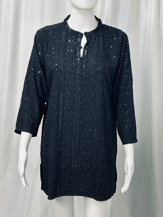 Chikankari short kurti : black