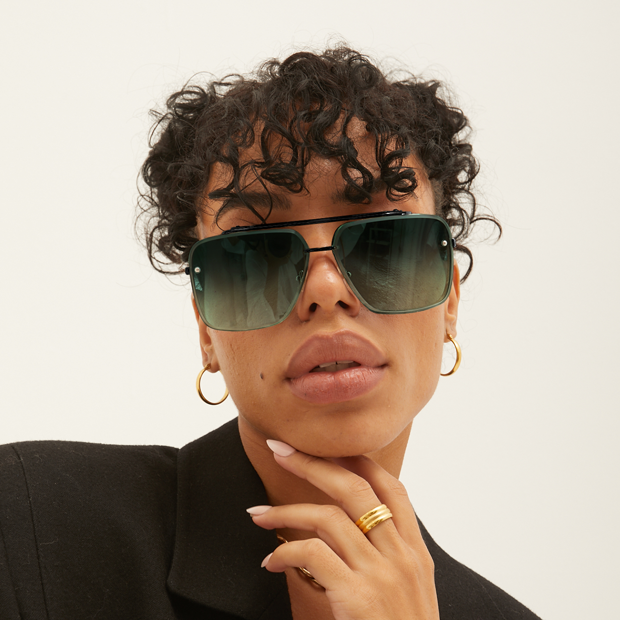 Bella - Dark Green Oversized Squared Aviators - Concordia Style Boutique