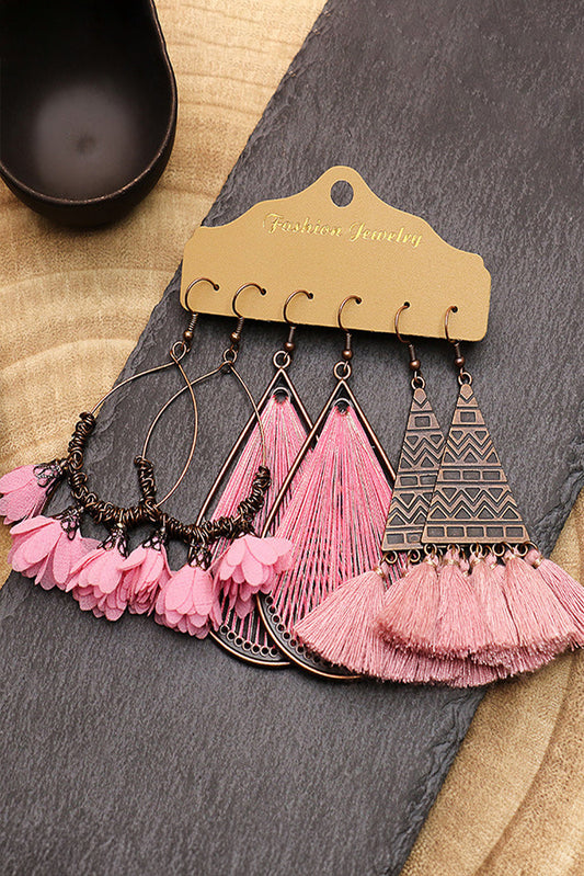 3 Pairs Boho Floral Tasseled Geometric Dangle Earrings Set - Concordia Style Boutique