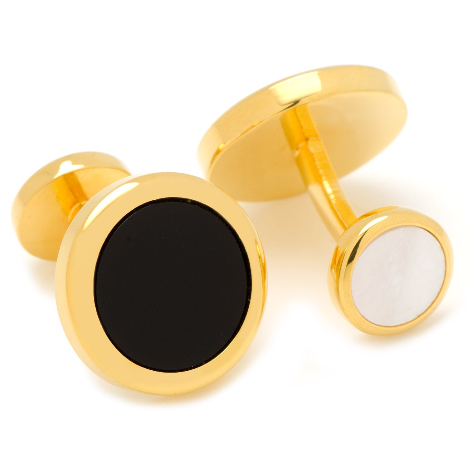Double Sided Gold Onyx Round Beveled Cufflinks - Concordia Style Boutique