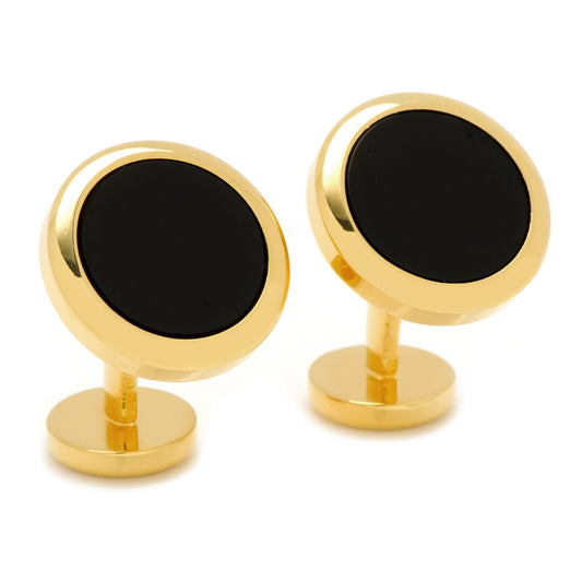 Double Sided Gold Onyx Round Beveled Cufflinks - Concordia Style Boutique