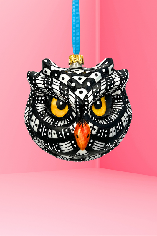 Monochrome Owl Polish Glass Ornament