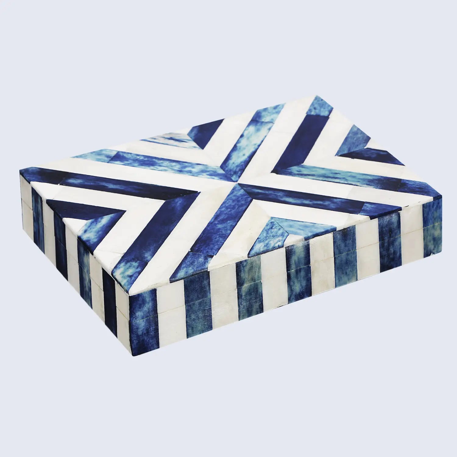 Chevron Bone Inlay Decorative Storage Box in 6 Sizes, Blue & White - Concordia Style Boutique