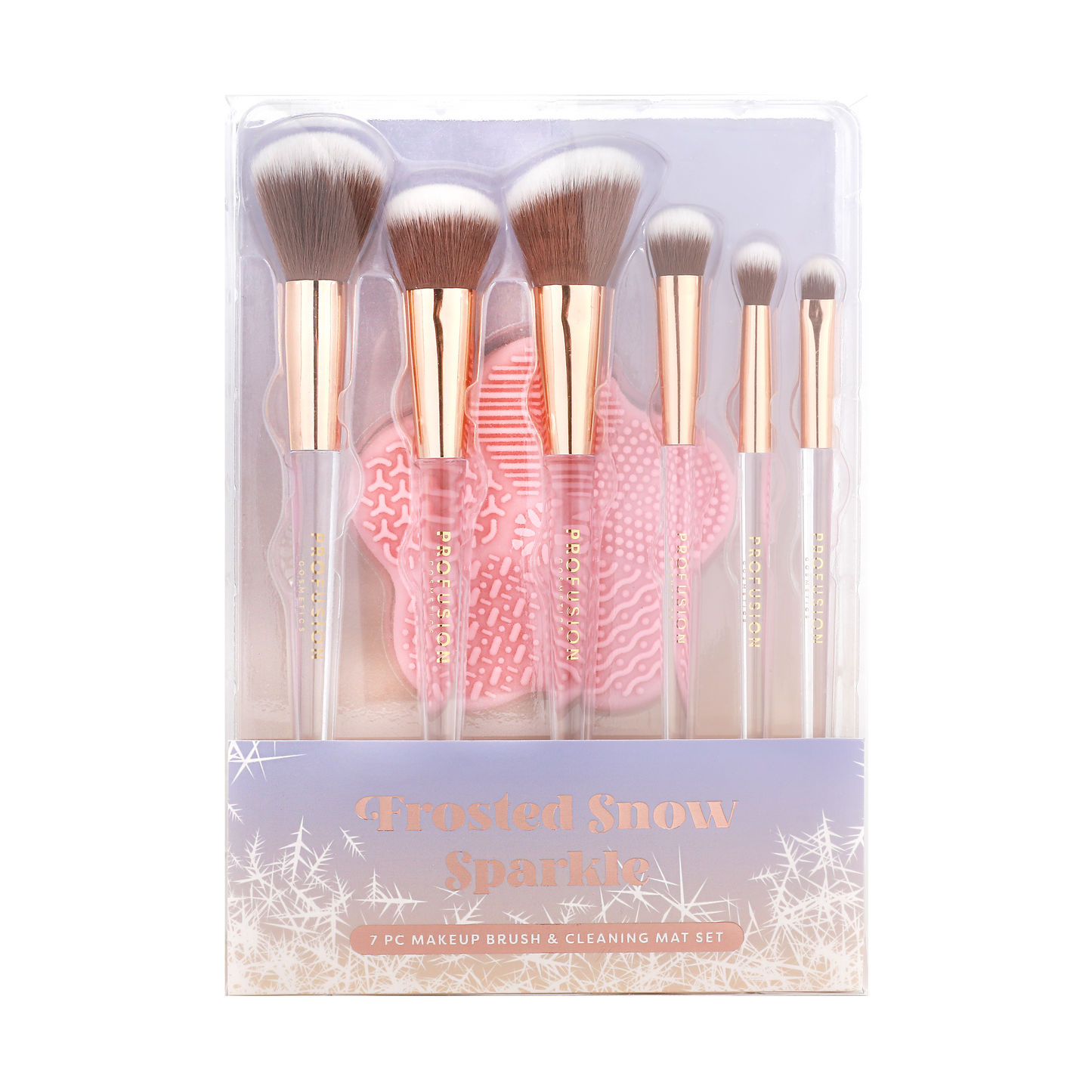 Frosted Snow Sparkle | 7 PC Makeup Brush & Cleaning Mat Set
