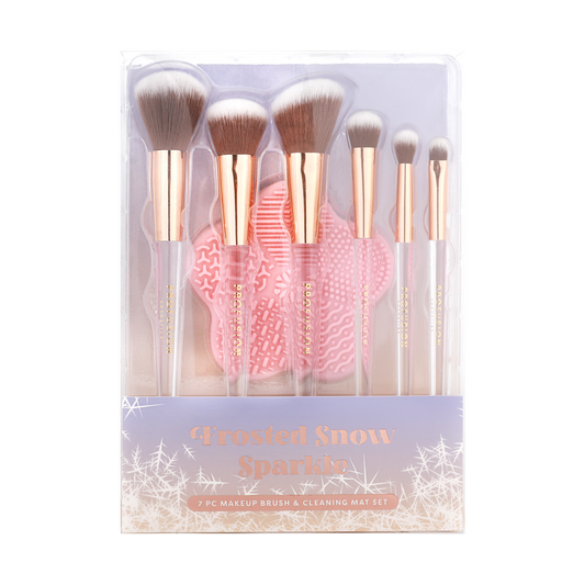 Frosted Snow Sparkle | 7 PC Makeup Brush & Cleaning Mat Set