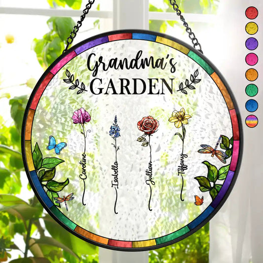 Personalized Stained Glass Window Hanging Suncatcher - "Birth Flower Grandma's Garden" - Personalized Gift - Premium Window Hanging Suncatcher from Concordia Style Boutique - Just $21.72! Shop now at Concordia Style Boutique