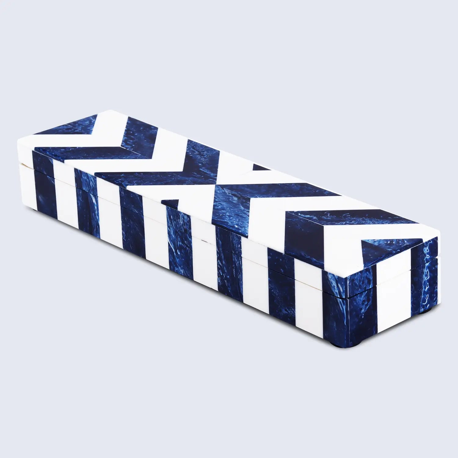 Chevron Bone Inlay Decorative Storage Box in 6 Sizes, Blue & White - Concordia Style Boutique