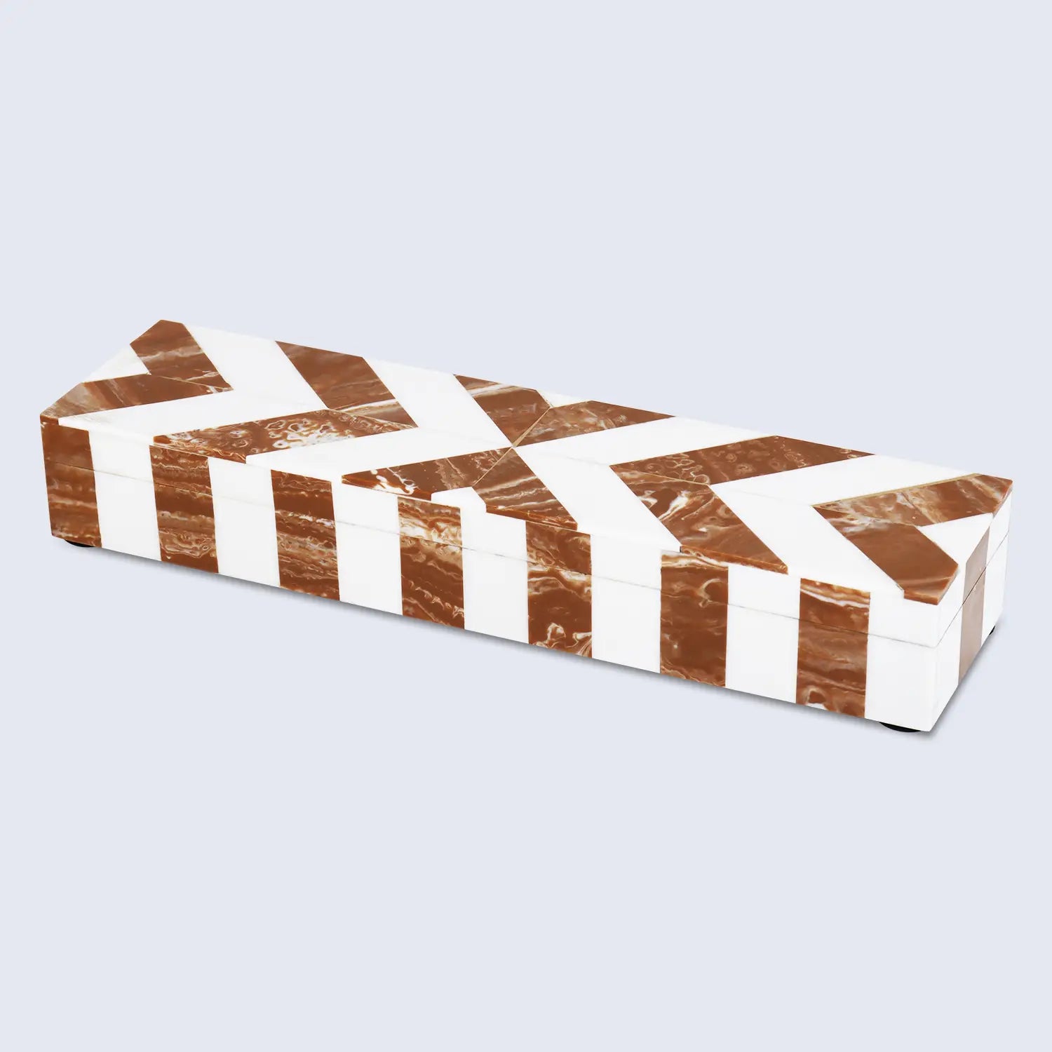 Chevron Bone Inlay Decorative Storage Box in 6 Sizes, Brown & White - Concordia Style Boutique
