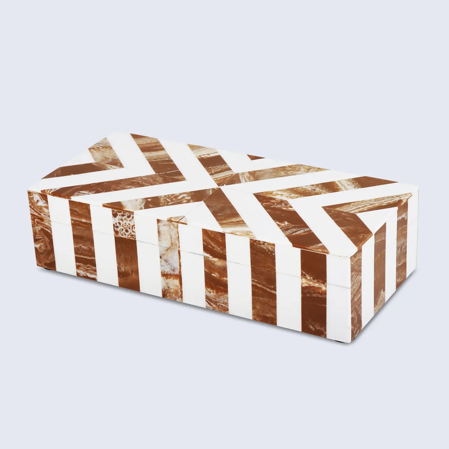 Chevron Bone Inlay Decorative Storage Box in 6 Sizes, Brown & White - Concordia Style Boutique