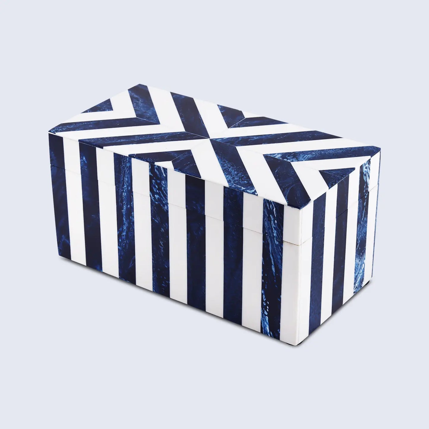 Chevron Bone Inlay Decorative Storage Box in 6 Sizes, Blue & White - Concordia Style Boutique