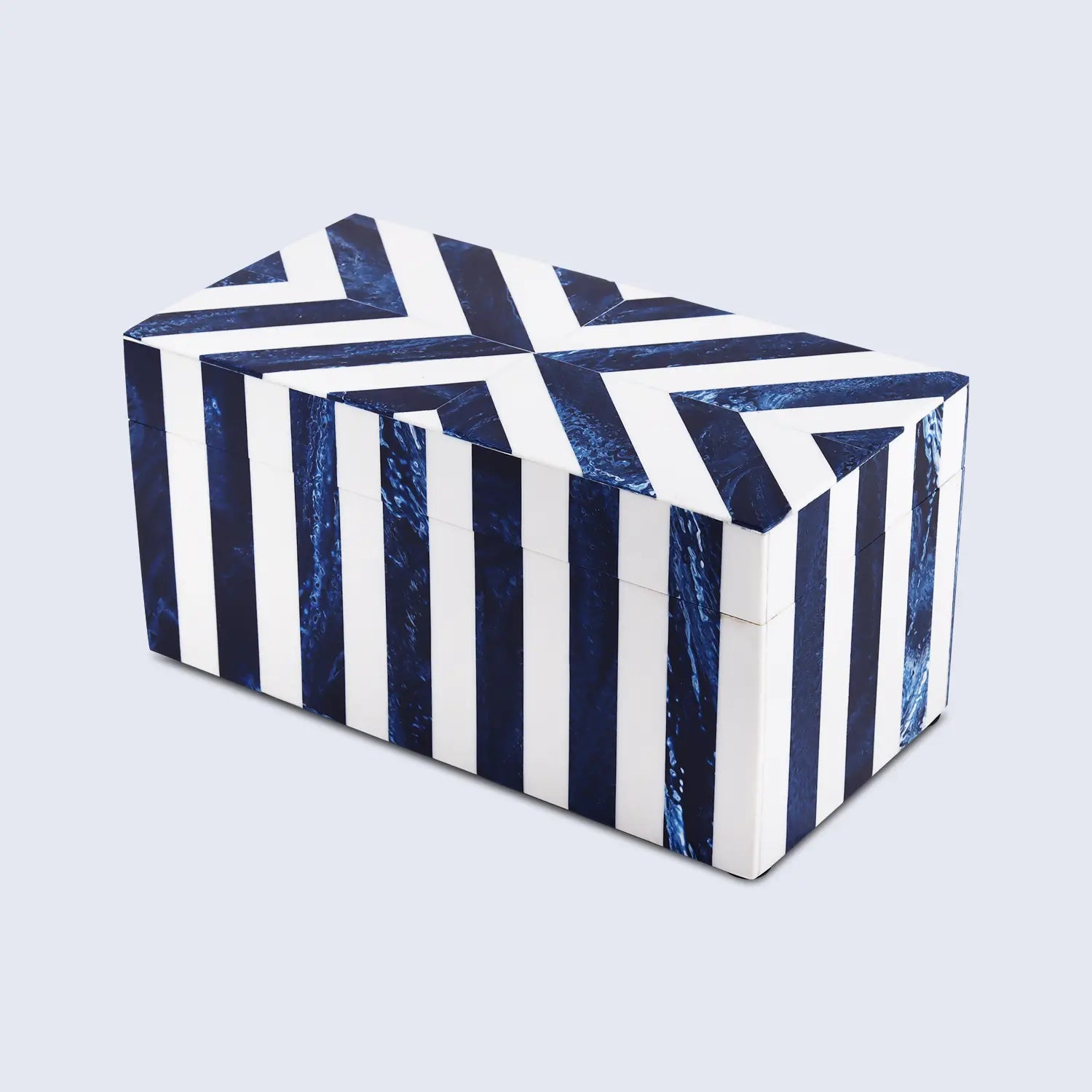 Chevron Bone Inlay Decorative Storage Box in 6 Sizes, Blue & White - Concordia Style Boutique