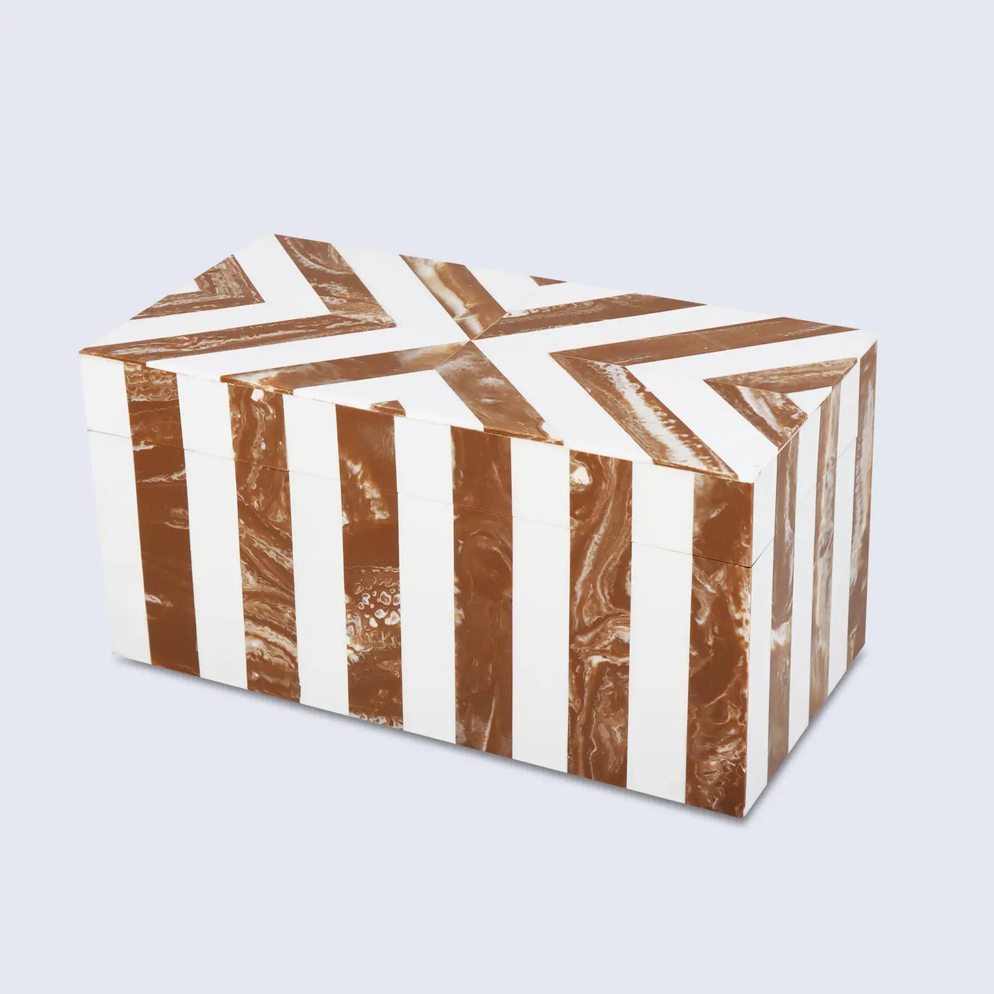 Chevron Bone Inlay Decorative Storage Box in 6 Sizes, Brown & White - Concordia Style Boutique