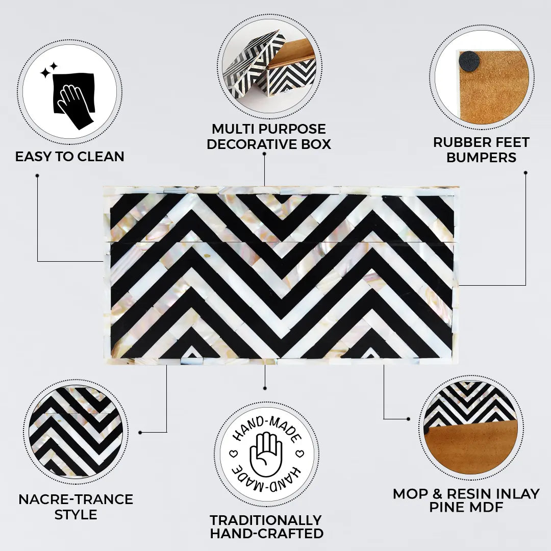 Decorative Storage Box Nacre Trance Mother of Pearl & Resin Inlay in 10 x 5 x 5 inch - Concordia Style Boutique