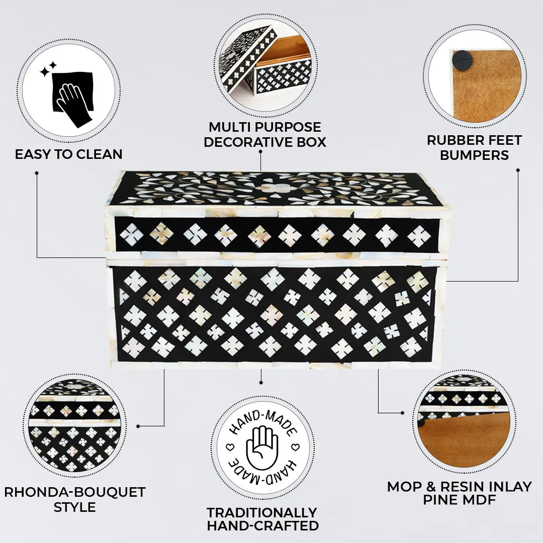 Decorative Storage Box Rhonda Bouquet Mother of Pearl & Resin Inlay in 10 x 5 x 5 inch - Concordia Style Boutique