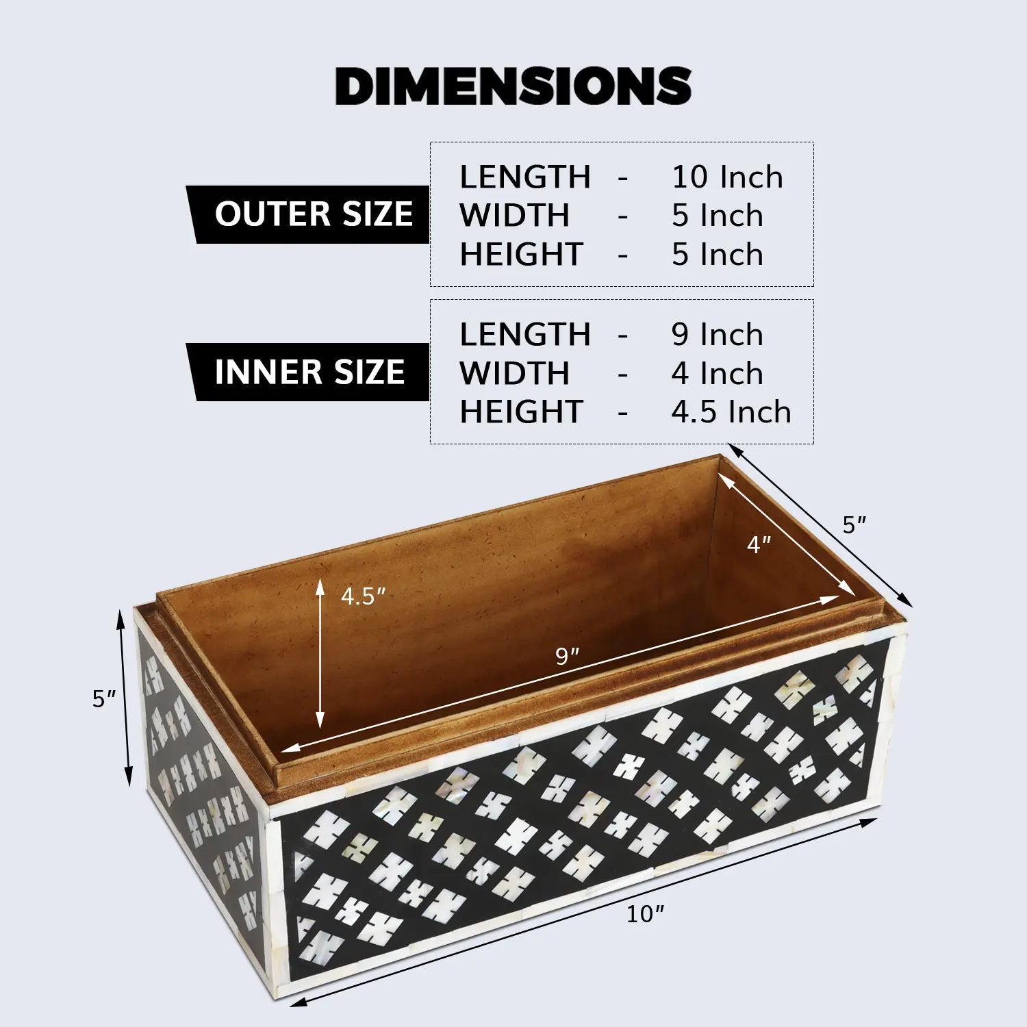 Decorative Storage Box Rhonda Bouquet Mother of Pearl & Resin Inlay in 10 x 5 x 5 inch - Concordia Style Boutique