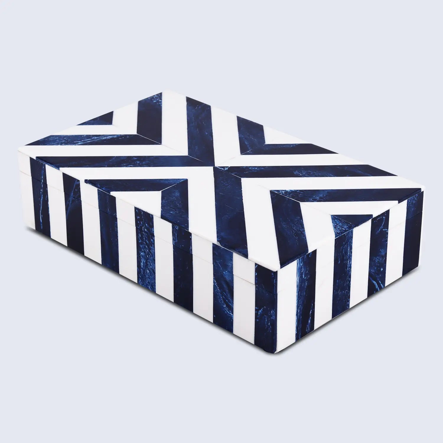 Chevron Bone Inlay Decorative Storage Box in 6 Sizes, Blue & White - Concordia Style Boutique