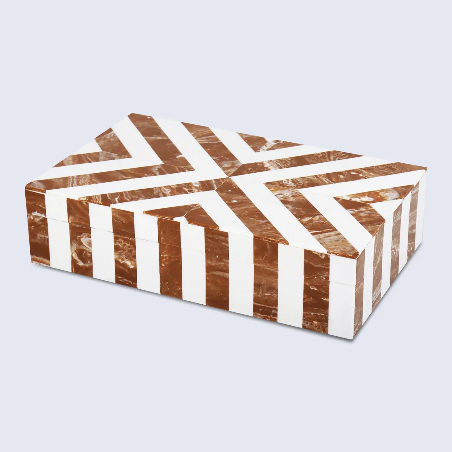 Chevron Bone Inlay Decorative Storage Box in 6 Sizes, Brown & White - Concordia Style Boutique