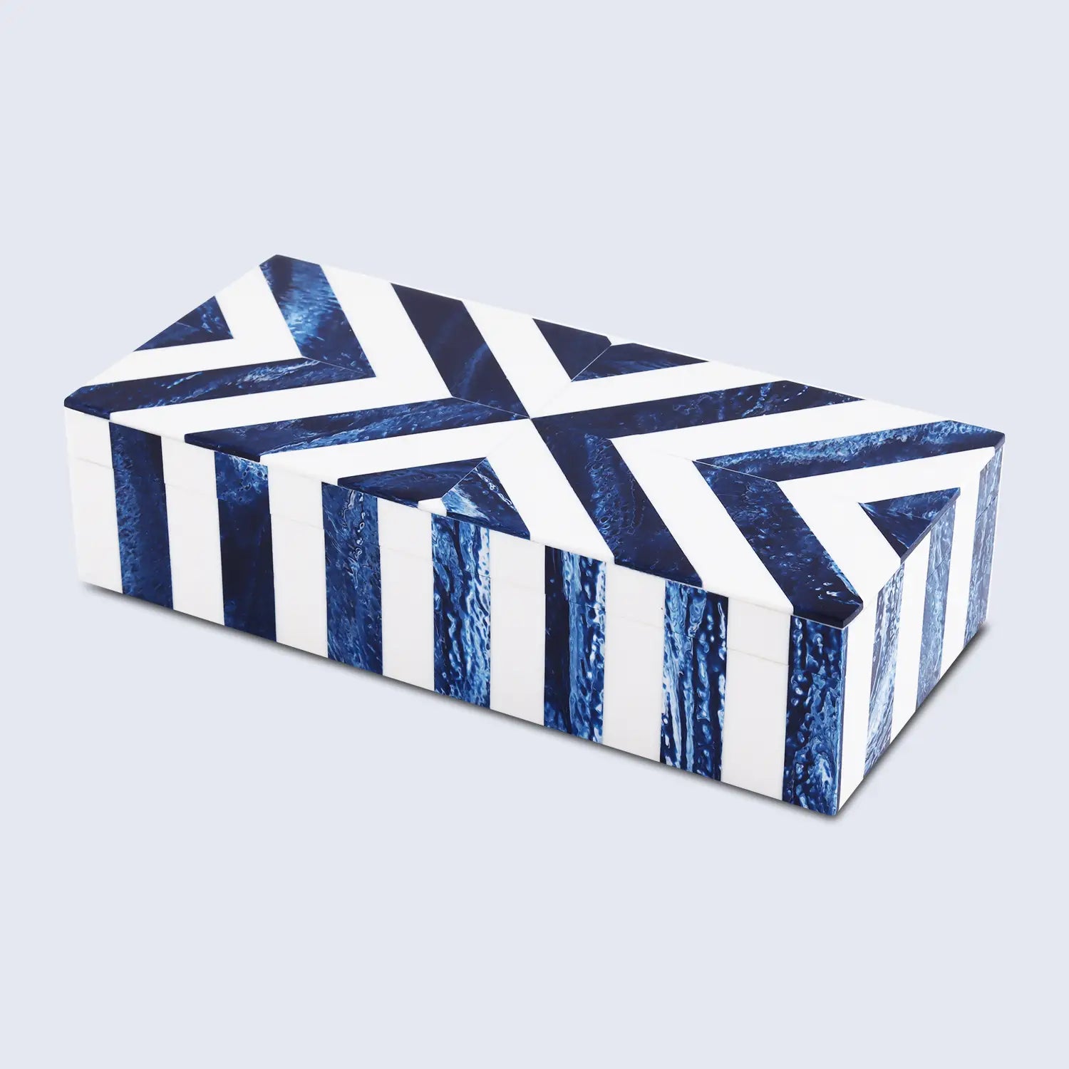 Chevron Bone Inlay Decorative Storage Box in 6 Sizes, Blue & White - Concordia Style Boutique