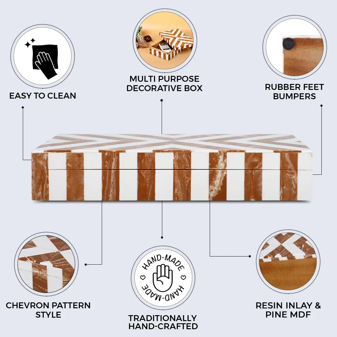 Chevron Bone Inlay Decorative Storage Box in 6 Sizes, Brown & White - Concordia Style Boutique