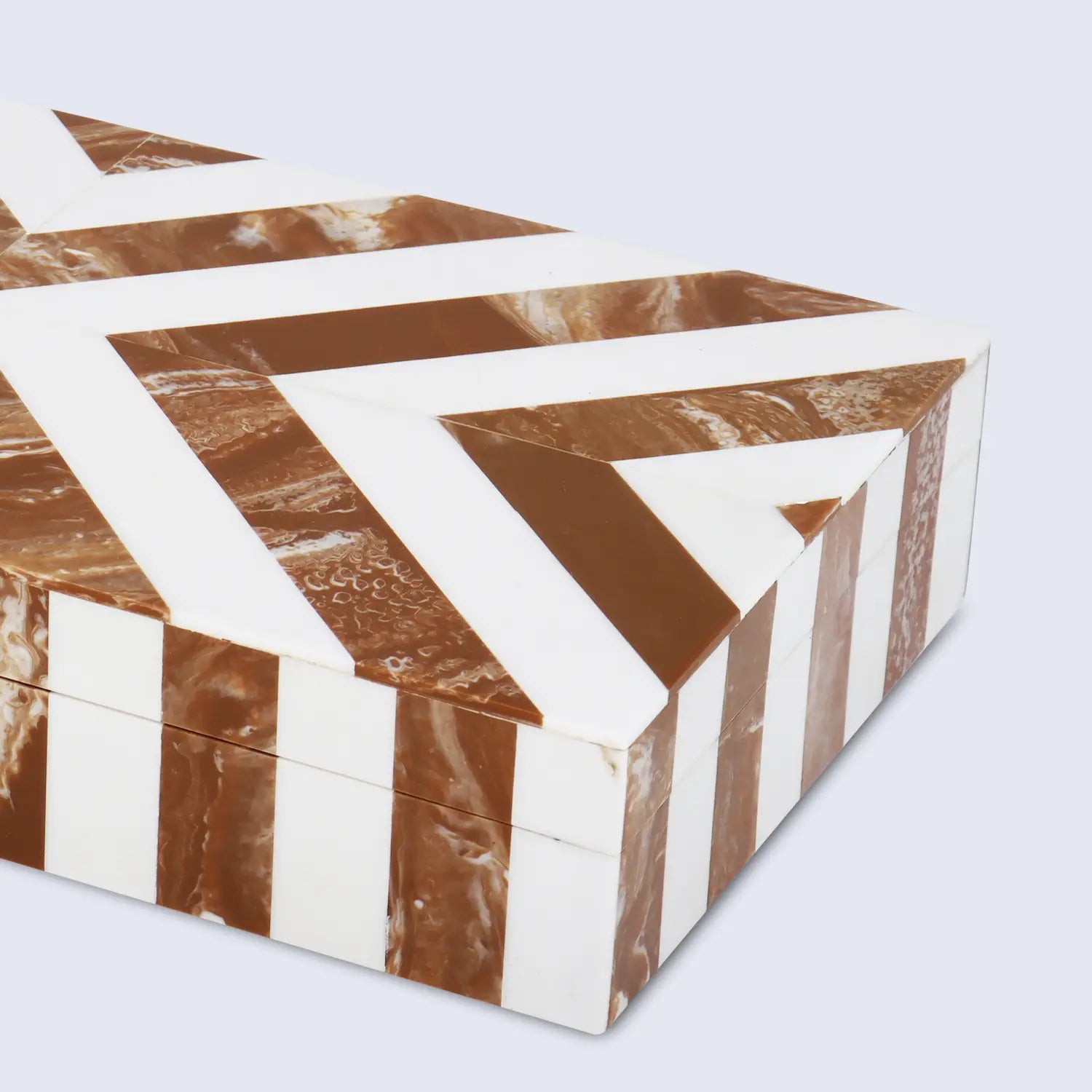 Chevron Bone Inlay Decorative Storage Box in 6 Sizes, Brown & White - Concordia Style Boutique