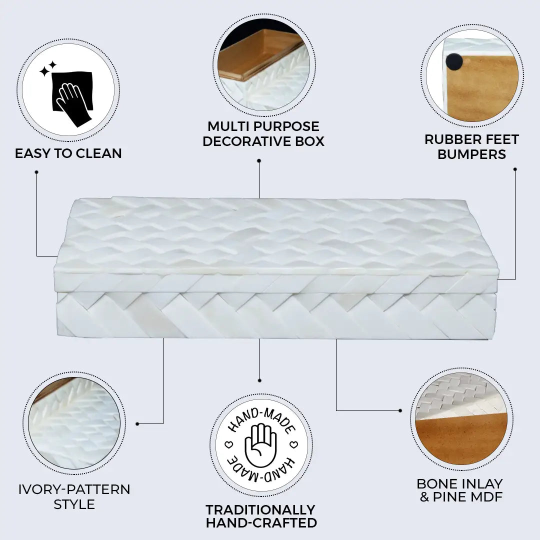 Ivory Braid Bone Inlay Decorative Storage Box in 7 Sizes - Concordia Style Boutique