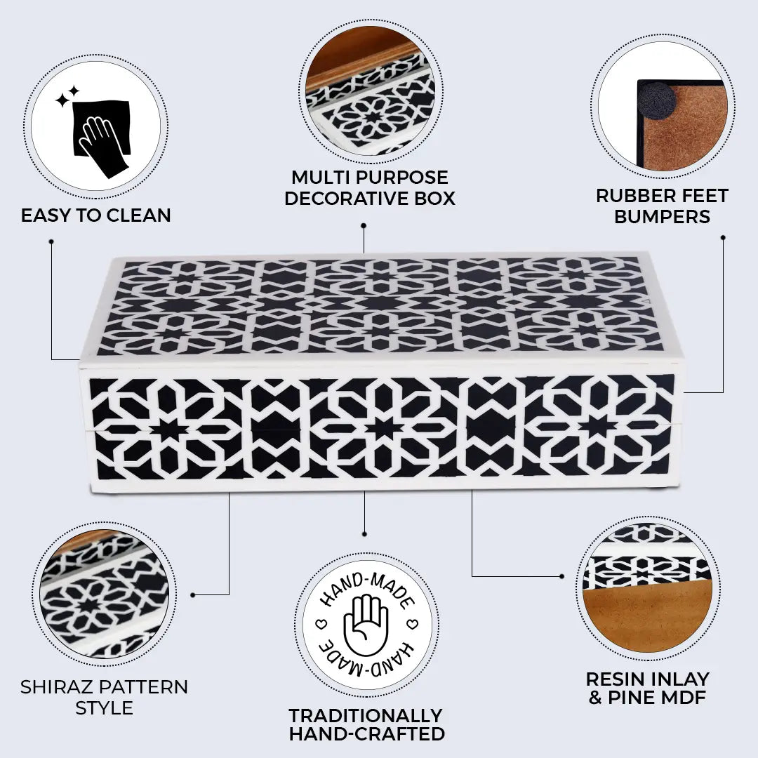 Decorative Storage Box Shiraz Resin Inlay in 7 Sizes, Black & White - Concordia Style Boutique