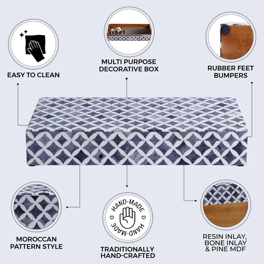 Star Pattern Bone & Resin Inlay Decorative Storage Box – Blue - Concordia Style Boutique