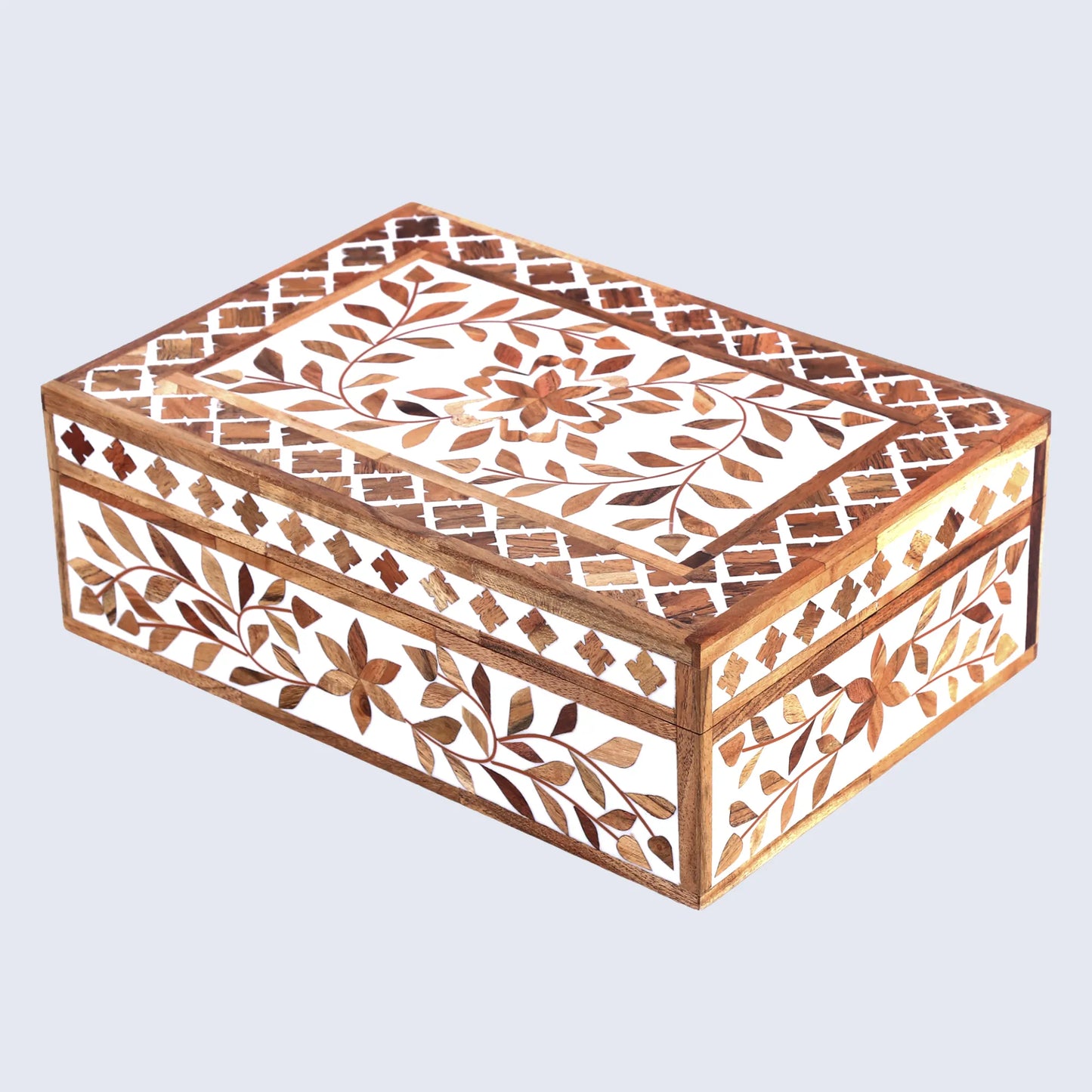 Decorative Storage Box Alhambra Bouquet Wood & Resin Inlay in 12 x 8 x 4 inch - Concordia Style Boutique