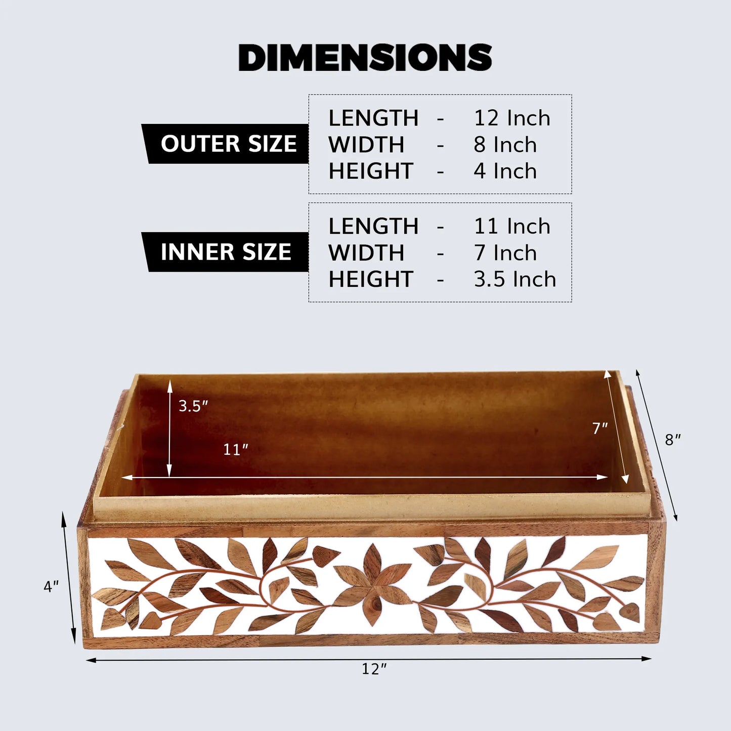 Decorative Storage Box Alhambra Bouquet Wood & Resin Inlay in 12 x 8 x 4 inch - Concordia Style Boutique