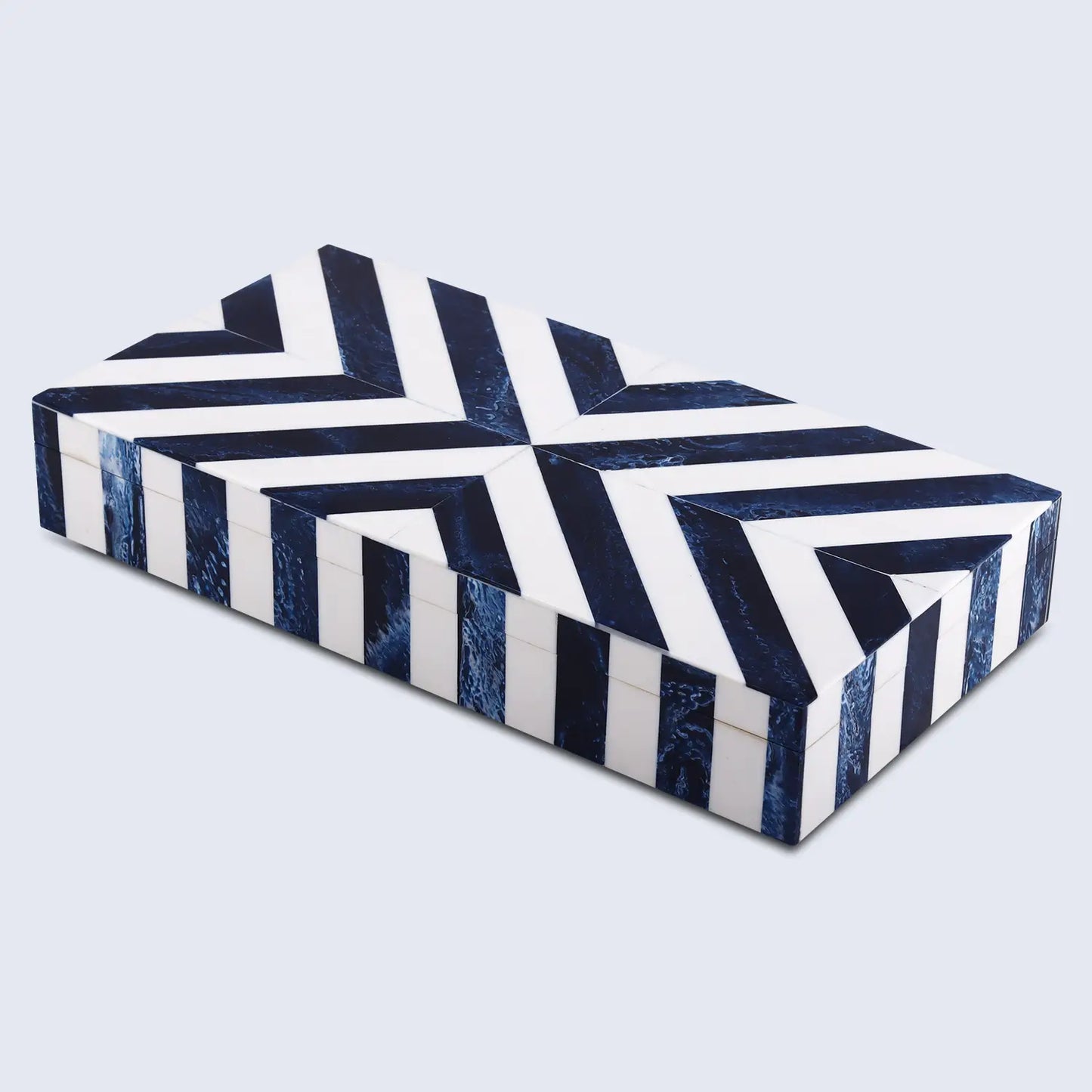 Chevron Bone Inlay Decorative Storage Box in 6 Sizes, Blue & White - Concordia Style Boutique