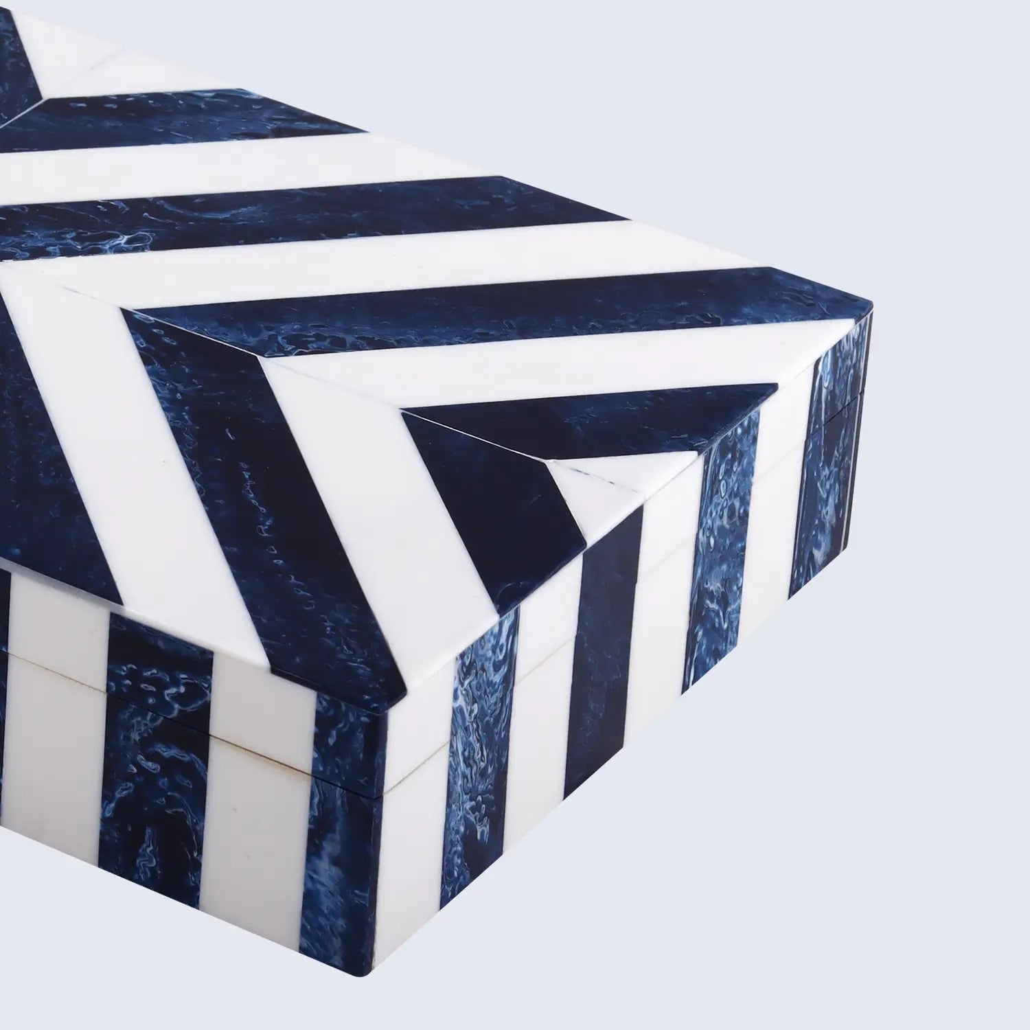 Chevron Bone Inlay Decorative Storage Box in 6 Sizes, Blue & White - Concordia Style Boutique