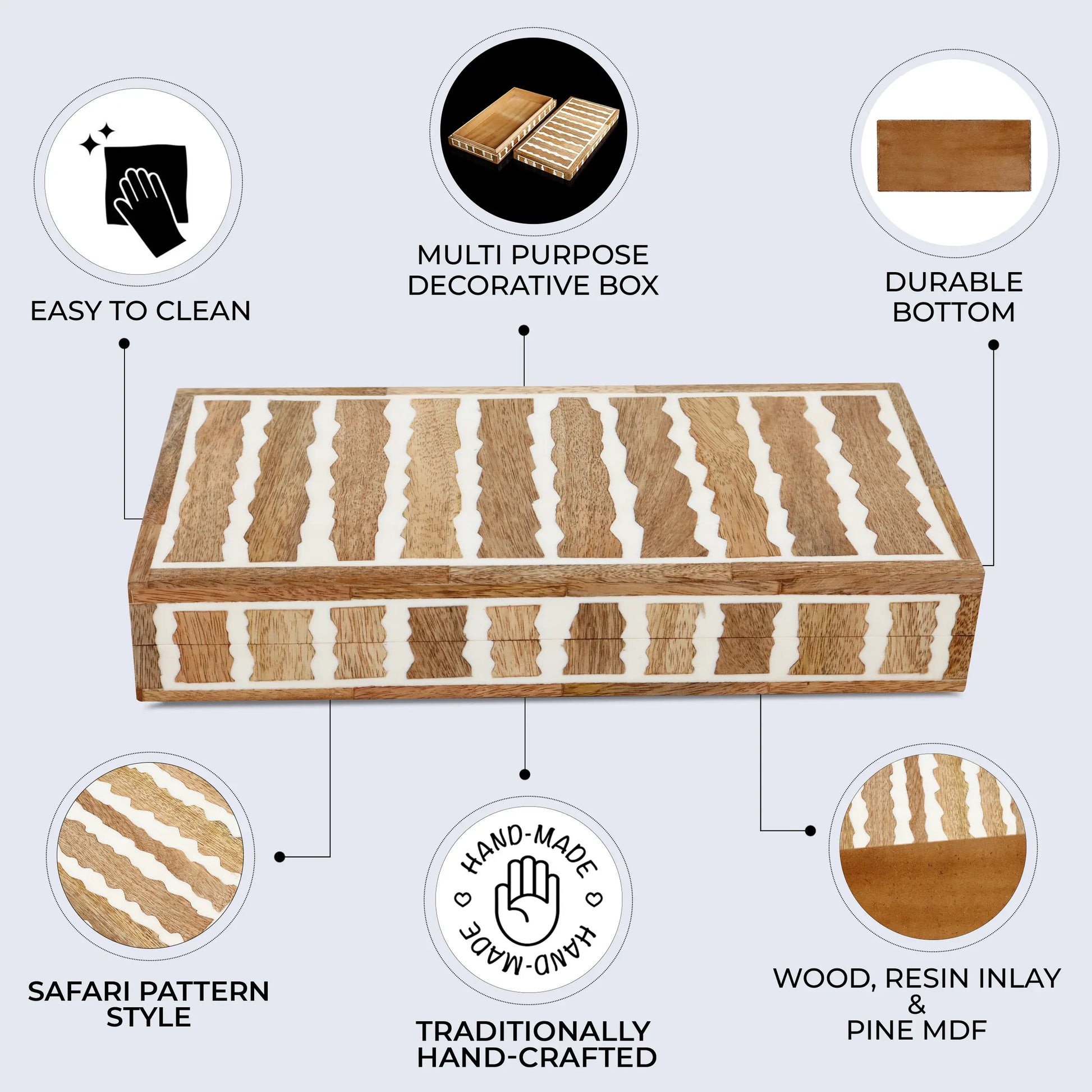 Kept Safari Resin Inlay & Wood Decorative Storage Wooden Box 7 Size Options - Concordia Style Boutique