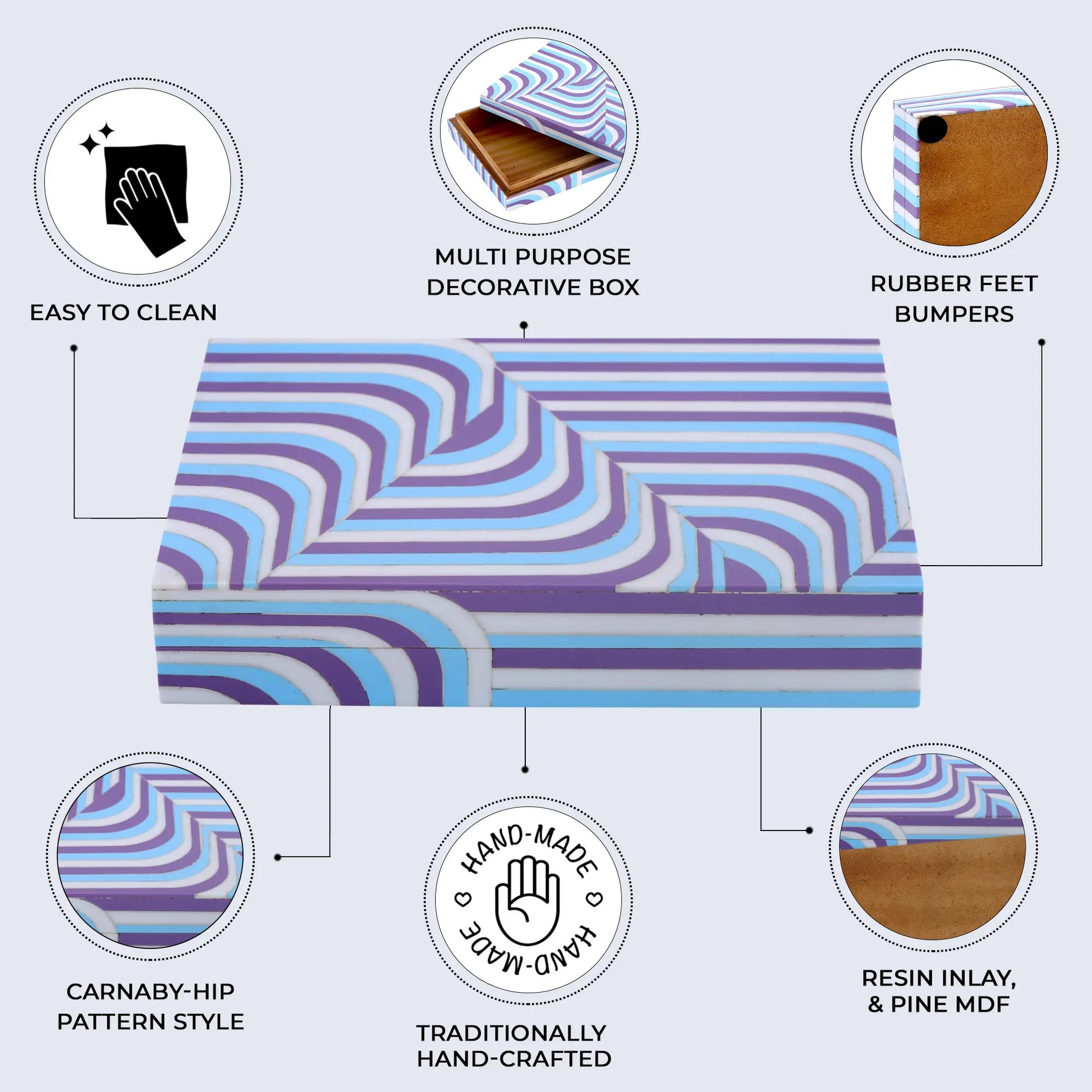 Decorative Storage Box Carnaby Hip Resin Inlay 8 x 6 x 1.5 inch - Concordia Style Boutique