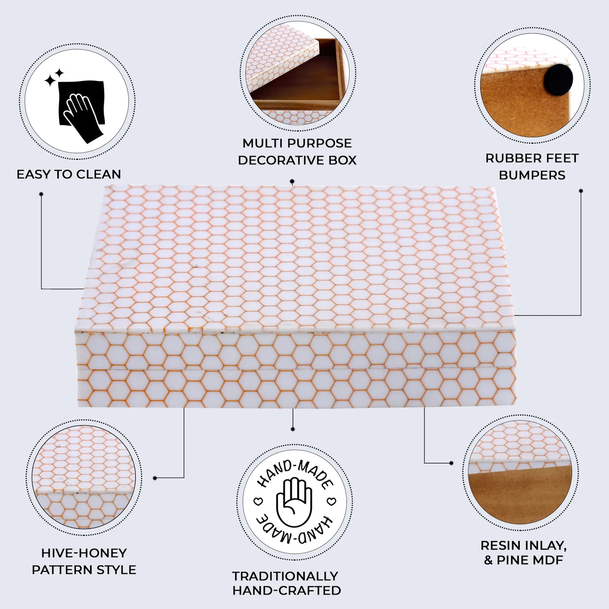 Decorative Storage Box Hive Honey Resin Inlay 8 x 6 x 1.5 inch - Concordia Style Boutique