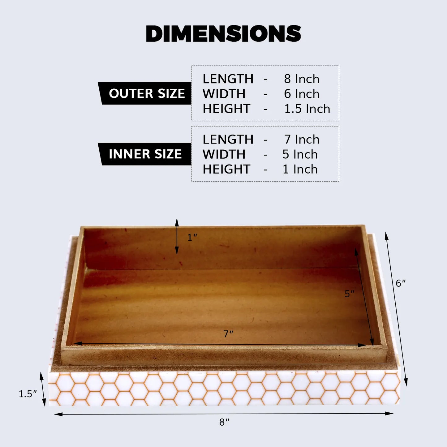 Decorative Storage Box Hive Honey Resin Inlay 8 x 6 x 1.5 inch - Concordia Style Boutique