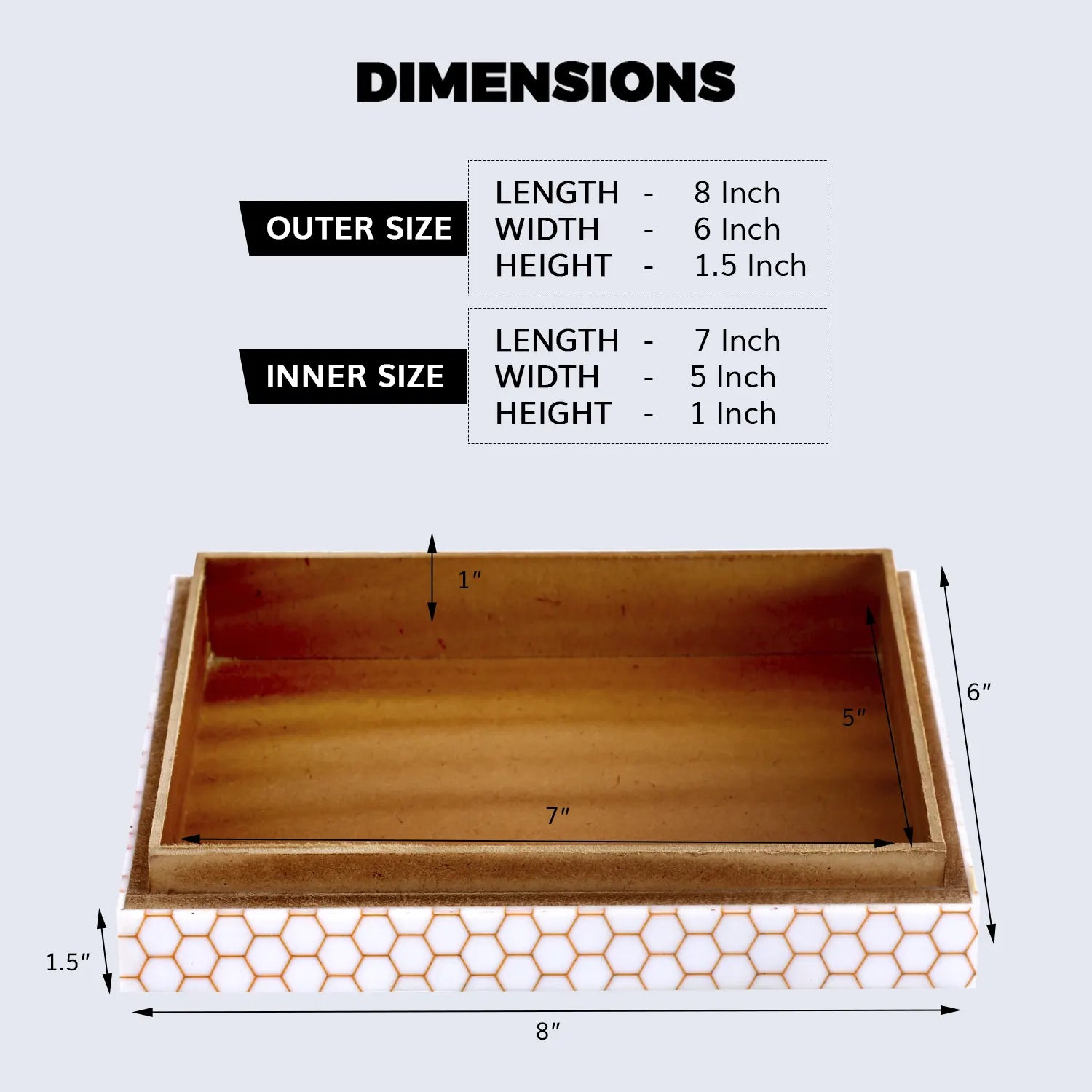 Decorative Storage Box Hive Honey Resin Inlay 8 x 6 x 1.5 inch - Concordia Style Boutique