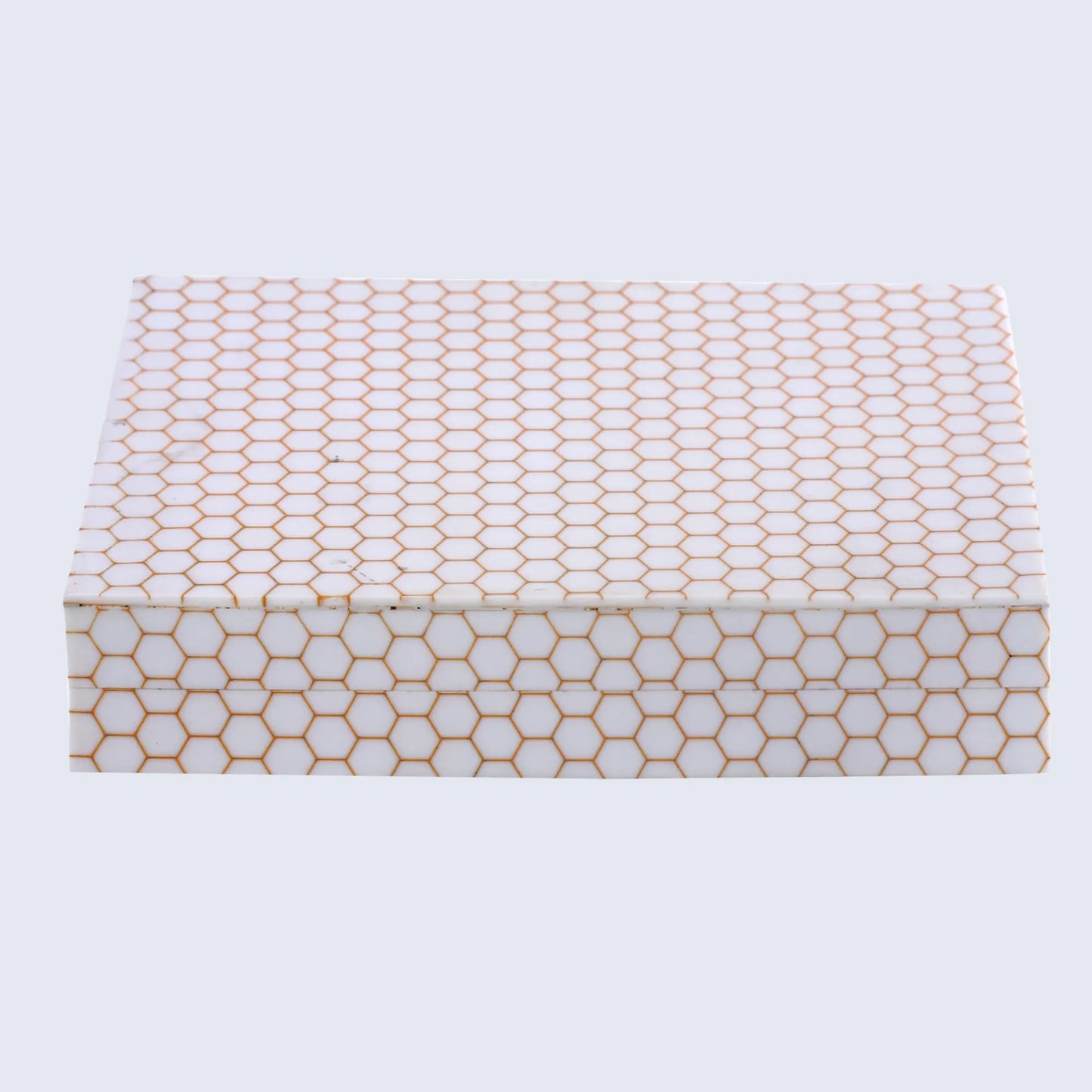 Decorative Storage Box Hive Honey Resin Inlay 8 x 6 x 1.5 inch - Concordia Style Boutique