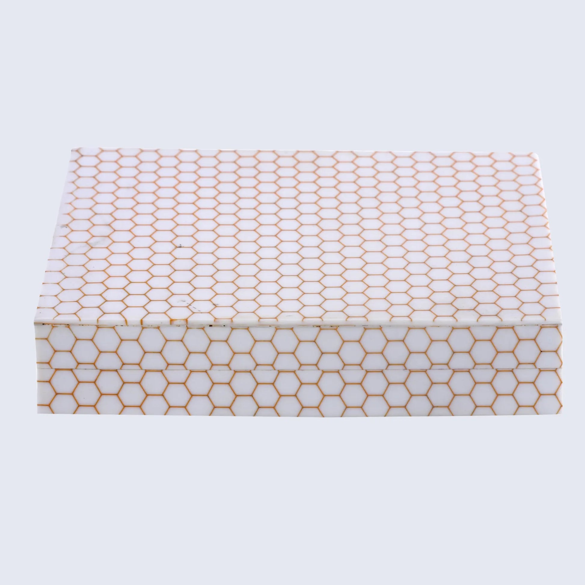 Decorative Storage Box Hive Honey Resin Inlay 8 x 6 x 1.5 inch - Concordia Style Boutique