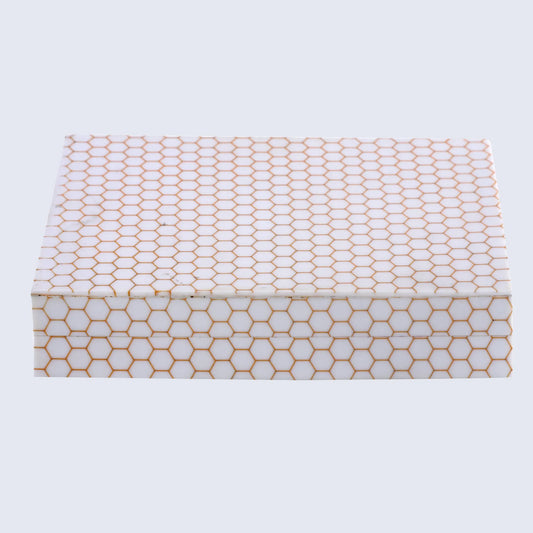 Decorative Storage Box Hive Honey Resin Inlay 8 x 6 x 1.5 inch - Concordia Style Boutique